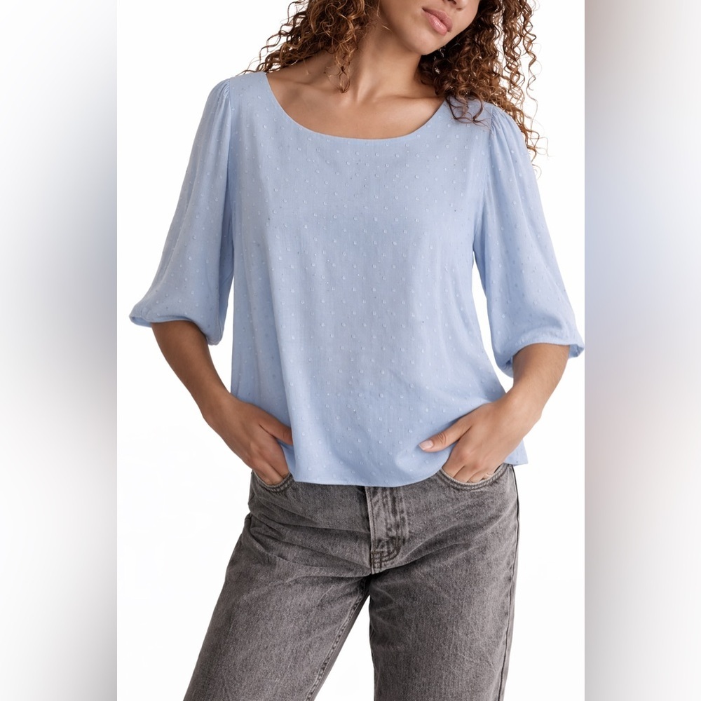 H&M Women’s Baby Blue Polkadot Top Blouse S